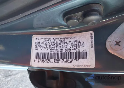 1995 Toyota Corolla Le/Dx from USA, damaged, VIN 2T1AE09B3SC138196